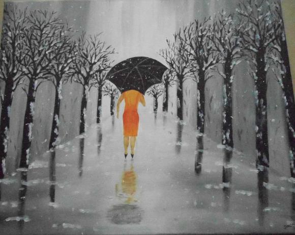 Femme au parapluie sous la neige - Isabelle Dhondt - Click to enlarge