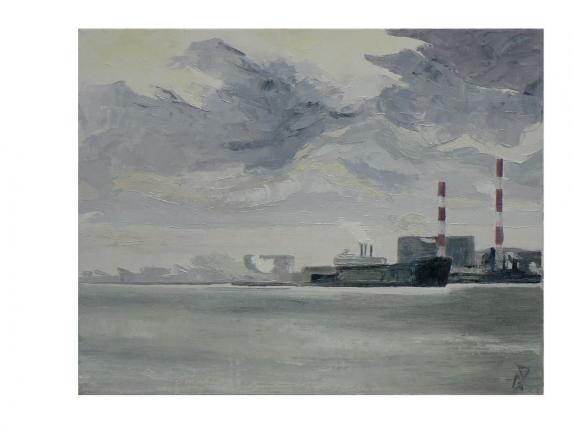Digue de Mardyck, huile - Geneviève Duchâteau