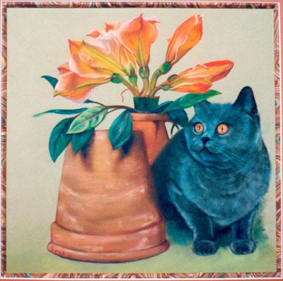 chat aux amaryllis oranges - Véronique Champier