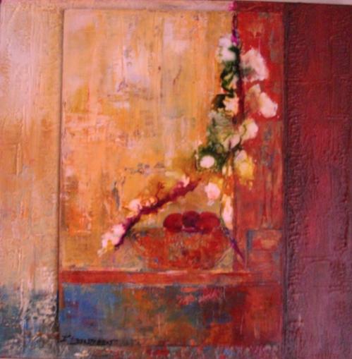 les fleurs au rideau rouge - Chantal  Longeon
