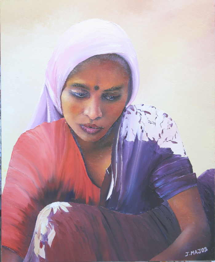 Indienne au foulard rose - Jacques Majos - Cliquer pour afficher en grand