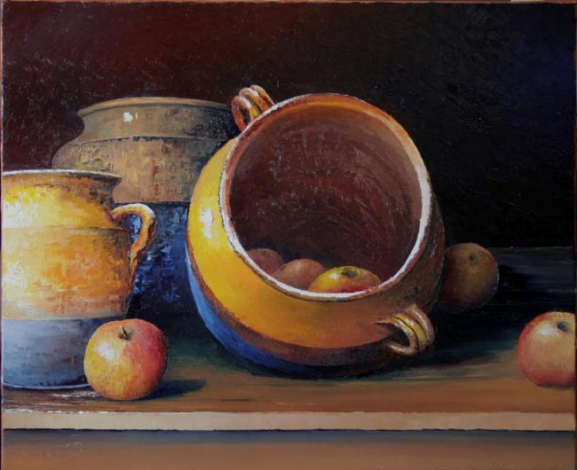 Trois pots sur la table - Jacques Majos - Cliquer pour afficher en grand