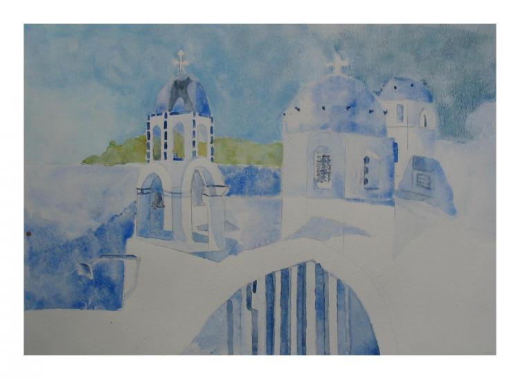 maisons bleues et blanches - Denise Geneviève Levi Valensi - Cliquer pour afficher en grand
