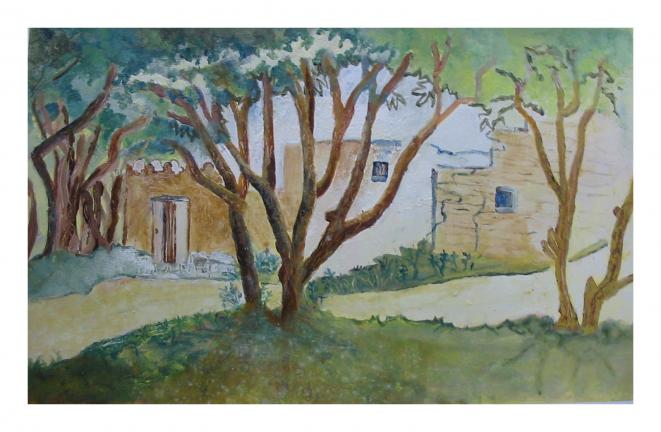 maisons derrière les arbres - Denise Geneviève Levi Valensi - Cliquer pour afficher en grand