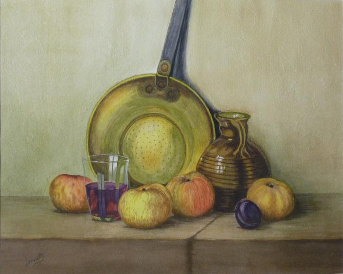 Pichet de vin et fruits - Laure Deronne - Cliquer pour afficher en grand