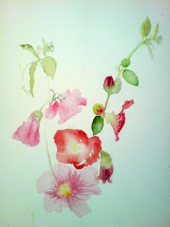 Roses Trémières - Caroline Despres-Garnier - Cliquer pour afficher en grand