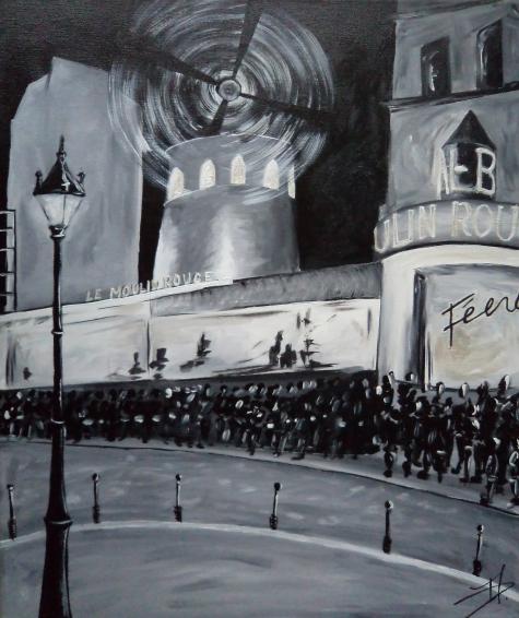 Le moulin rouge en noir et blanc - Melanie Deneuve