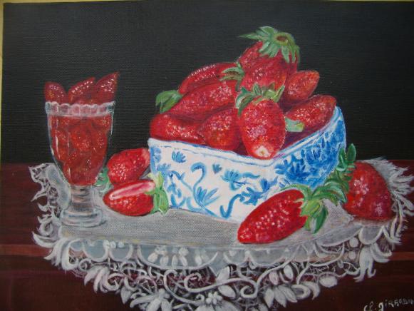 NATURE MORTE AUX FRAISES - Claude-Zélie Girardin - Cliquer pour afficher en grand