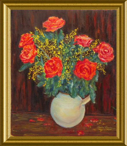 Bouquet de roses et de mimosa - Claude Chapoix