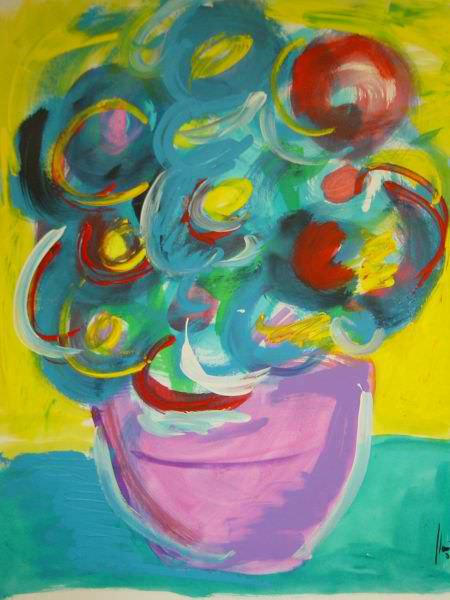 FLEURS BLEUES  AU VASE - Philippe Flautre