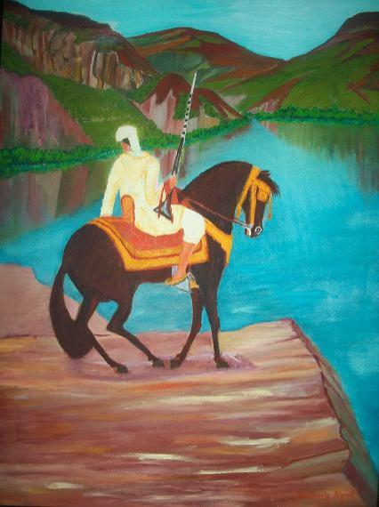 Cavalier aux bords d'Aguelmam Ouiwane - Ahmed Kerrouch