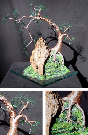 Cascade  on  Glass - Wire Tree Sculpture - Sal Villano