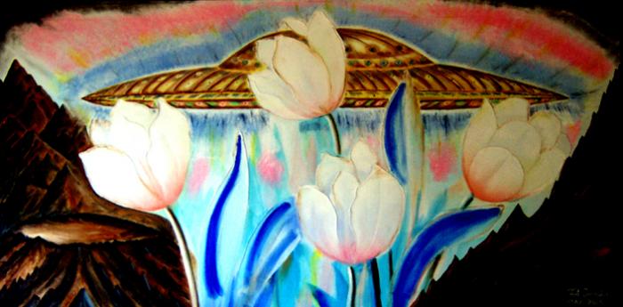 FLOWERS AND UFO - Ted Jec - Click to enlarge