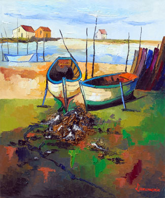 636 - deux barques à marée basse - Bernard Lamonerie