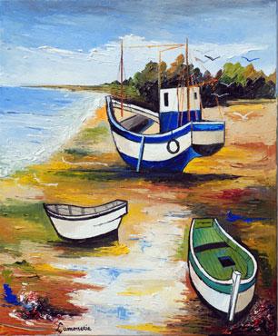 639 - Trois barques à marée basse - Bernard Lamonerie