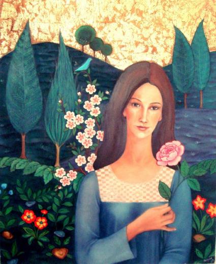 woman with rose - Nilgun Akyol