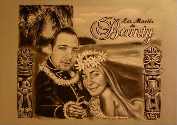 Les Mariés du Bounty TAHITI - Caricature mariage - Betty