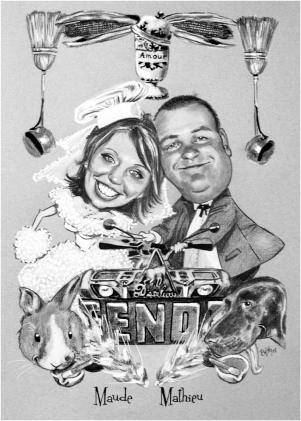 Caricature Mariage champêtre sur Quad - Betty