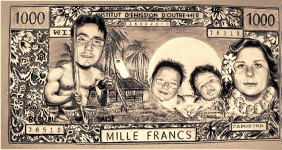 Billet 1000 francs pacifique - caricature - Betty
