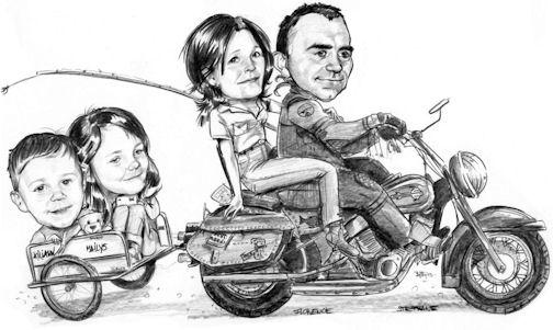 Famille de motards - caricature - Betty
