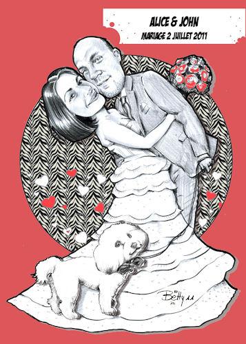 Couple mariés dessin pour faire-part mariage - Betty