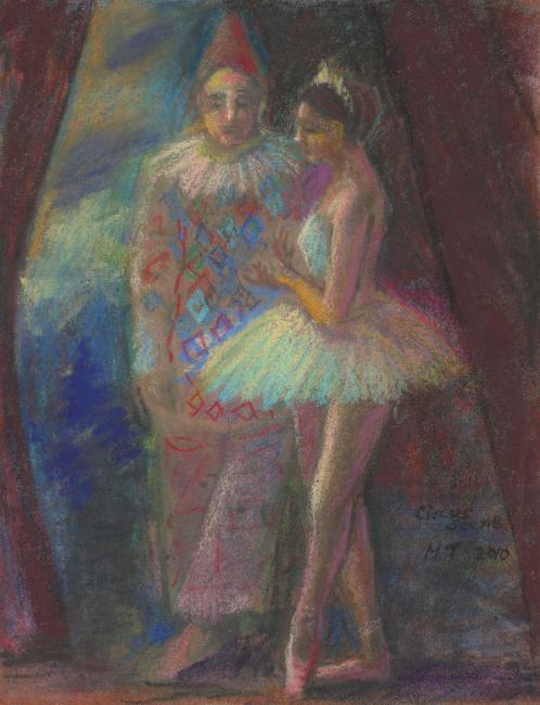 circus scene-clown and ballerina - Malcolm Tuffnell