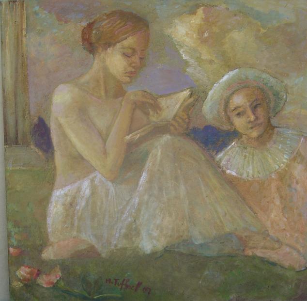 clown and ballerina she tries to read - Malcolm Tuffnell - Cliquer pour afficher en grand