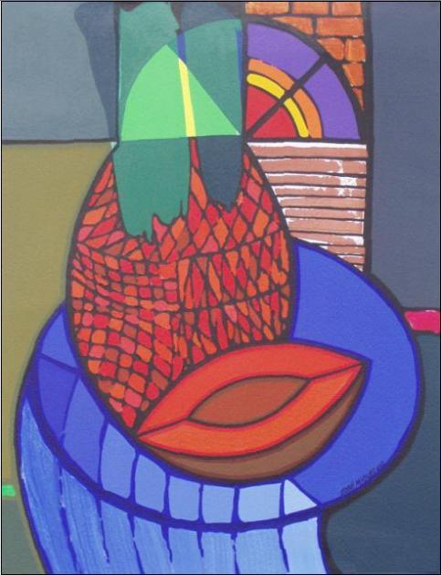 Nature with pineapple, mammee and vitral - José Miguel Pérez Hernández