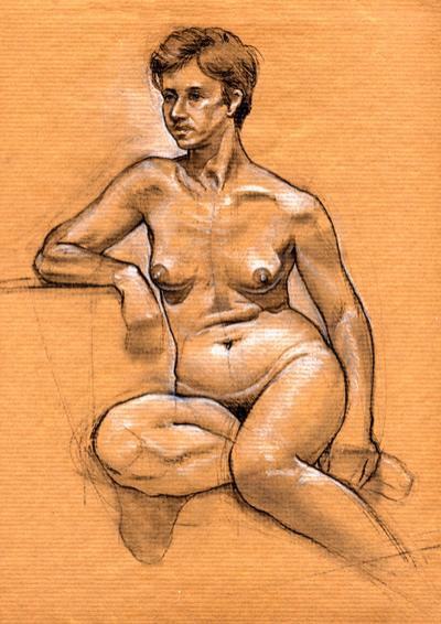 Nu assis sur papier kraft - Richard MARTENS