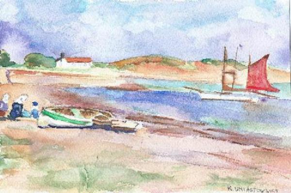 Tricoteuses près des barques - Krystyna Umiastowska - Cliquer pour afficher en grand
