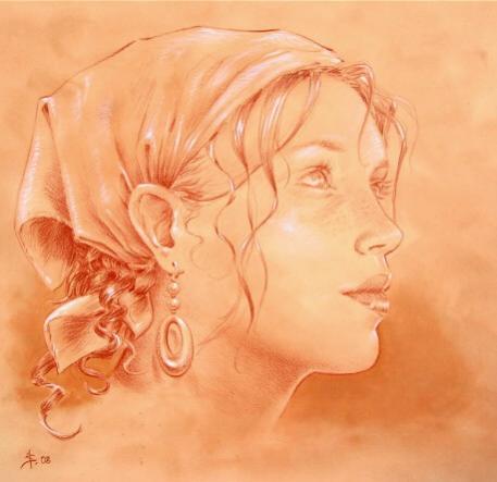 Jeune femme au foulard - Alain Barat
