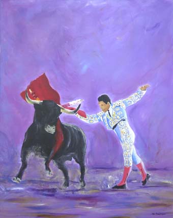 Matador et Taureau, fond mauve. - Thierry Jourdan