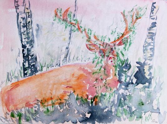 2020 Cerf caché en feuillage, Deer hidden in folia - Jean-Pierre Milesi