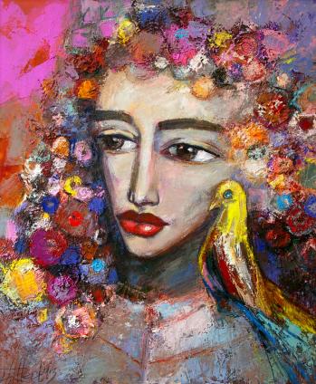 Girl  with Lovely Bird - Daniel Jordanov Alberchy