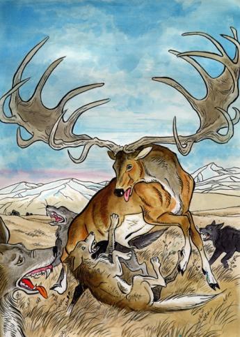 Irish Elk and wolf pack - Diana Kennedy