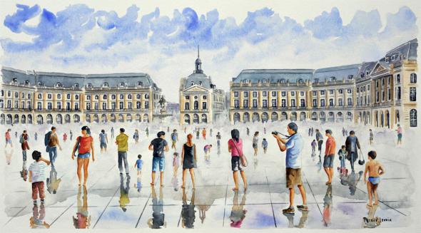 Bordeaux - La place de la Bourse - Le miroir d'eau - Patrice Levoin - Cliquer pour afficher en grand
