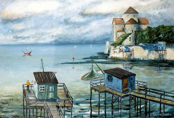 Talmont l'église Sainte Radegonde et les Carrelets - Patrice Levoin - Cliquer pour afficher en grand