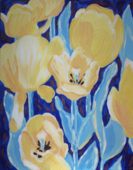Yellow Tulips on blue - Suzanne Berton