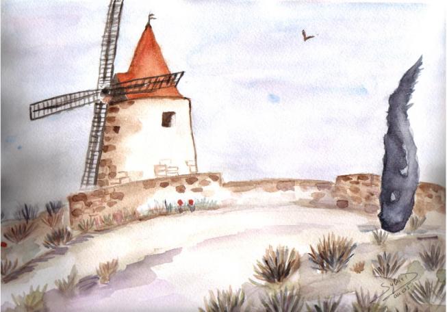 paysage : le moulin d'Alphonse Daudet - Sylvaine Pernice - Cliquer pour afficher en grand