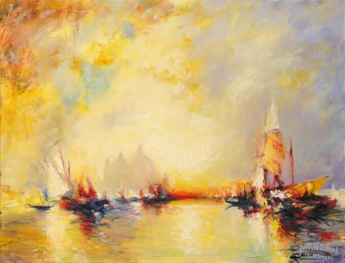 Coucher de soleil (jaune) sur la Salute - Philippe Juttens - Cliquer pour afficher en grand