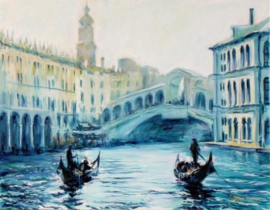 Le Rialto par temps de brume et 2 gondoles - Philippe Juttens