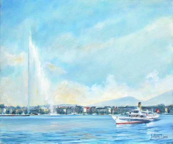 Vapeur, jet d'eau et petit Salève - Philippe Juttens - Cliquer pour afficher en grand