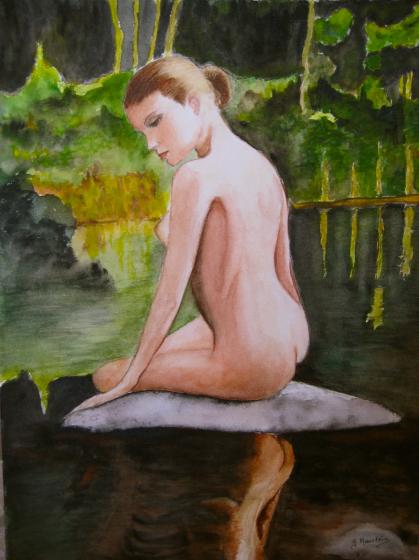 Nue sur Rocher - Germaine Mauclere