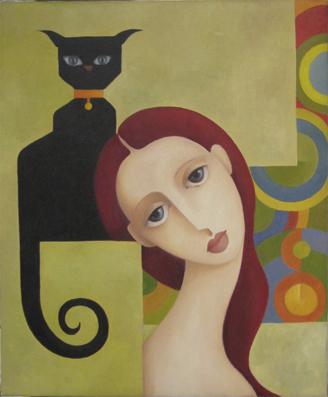 SIMULTÁNEA 2 (Jeanne con gato negro) - Mercedes Garcia Bravo