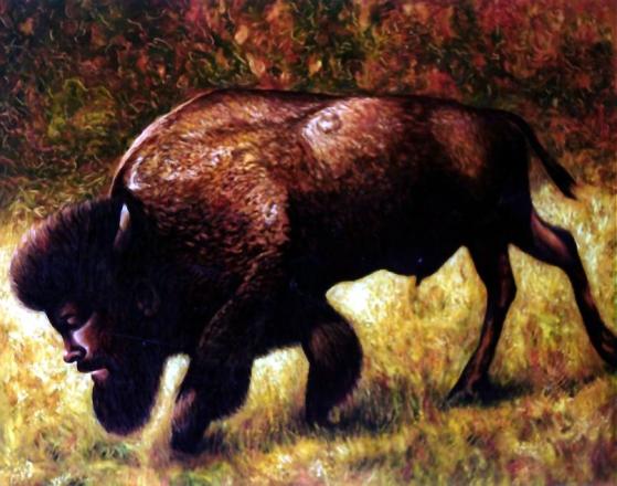 American bison with self portrait - Dan Civa