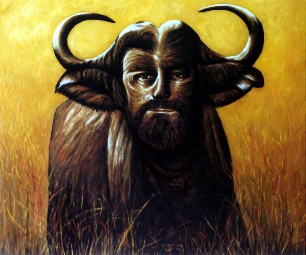 African buffalo with  self portrait - Dan Civa - Cliquer pour afficher en grand