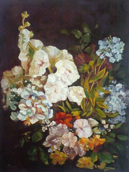 Spray of Flowers - Holyhocks - Maria Korkinova