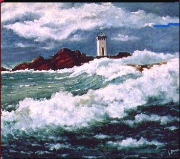 Phare breton dans la tempête - Gisèle Darrieux-Boblin