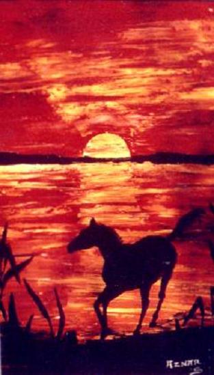 Cheval au coucher du soleil - Sylvestre Aznar