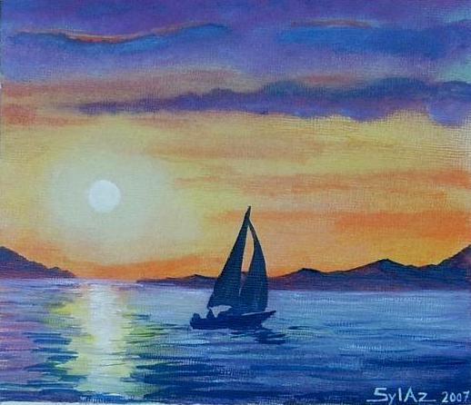 Voilier au coucher du soleil - Sylvestre Aznar
